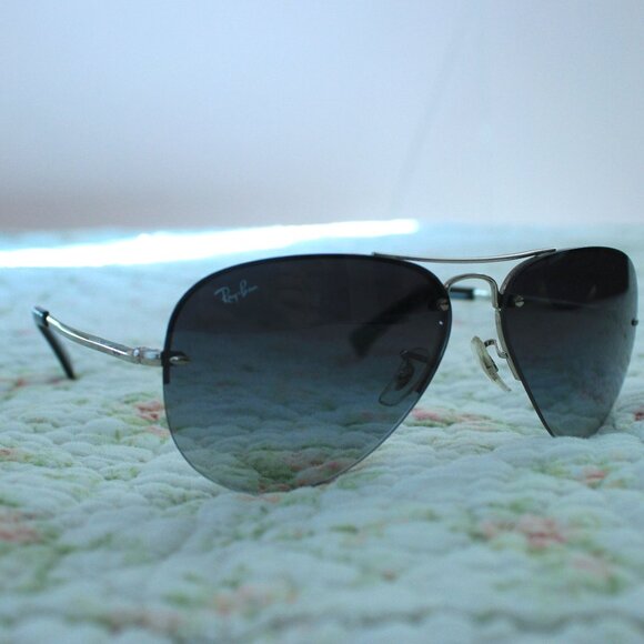 Ray Ban Sunglasses Unisex Aviator Rimless/Silver Grey Gradient Lens - Picture 2 of 4